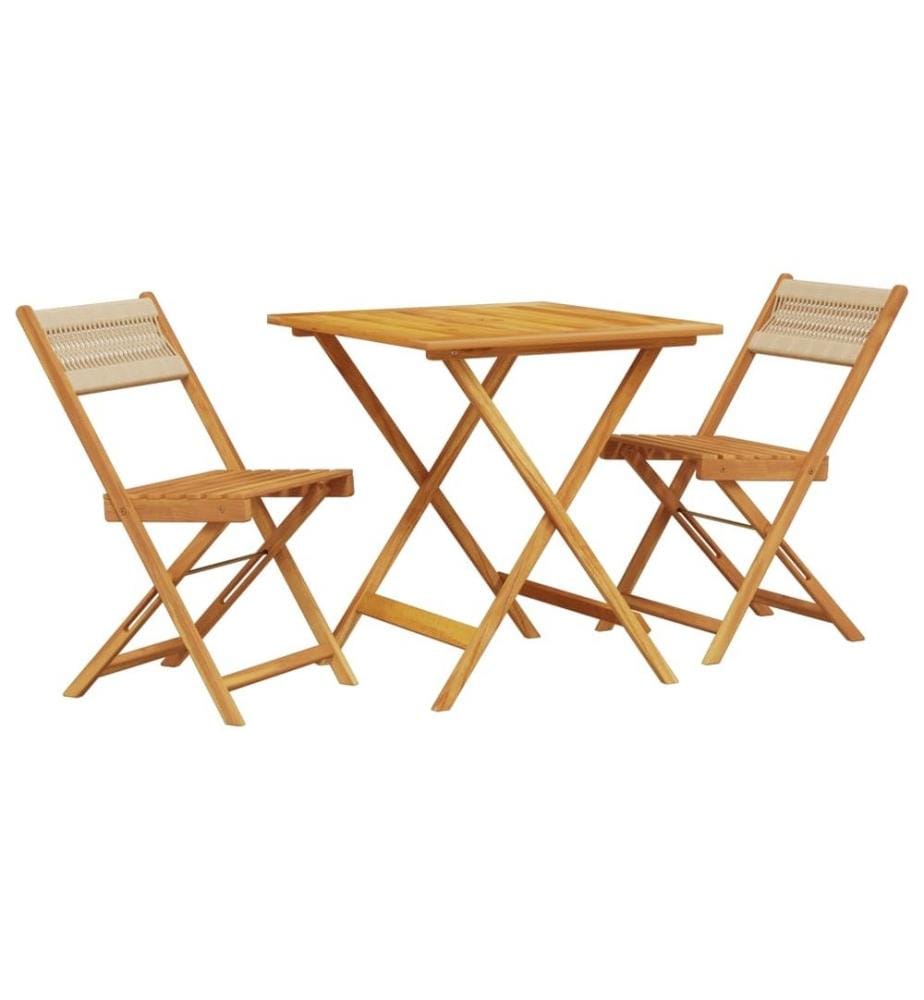 3-tlg. Bistro-Set Beige Polypropylen und Massivholz