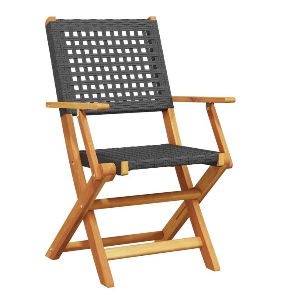 3-tlg. Bistro-Set Schwarz Poly Rattan und Massivholz