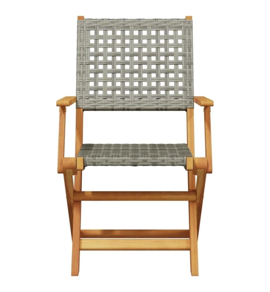 3-tlg. Bistro-Set Grau Poly Rattan und Massivholz