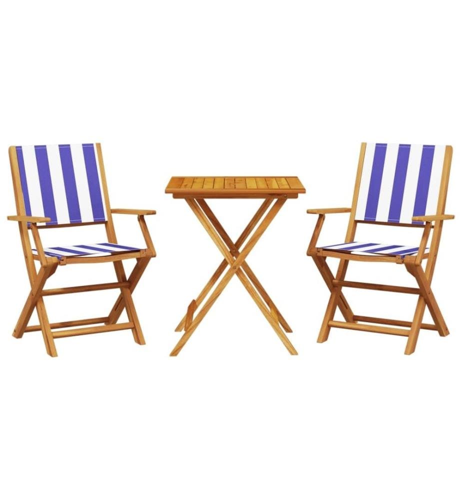 3-tlg. Bistro-Set Blau und Weiss Stoff und Massivholz
