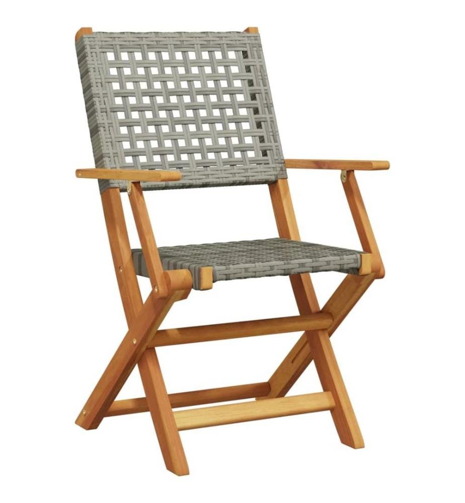 3-tlg. Bistro-Set Grau Poly Rattan und Massivholz