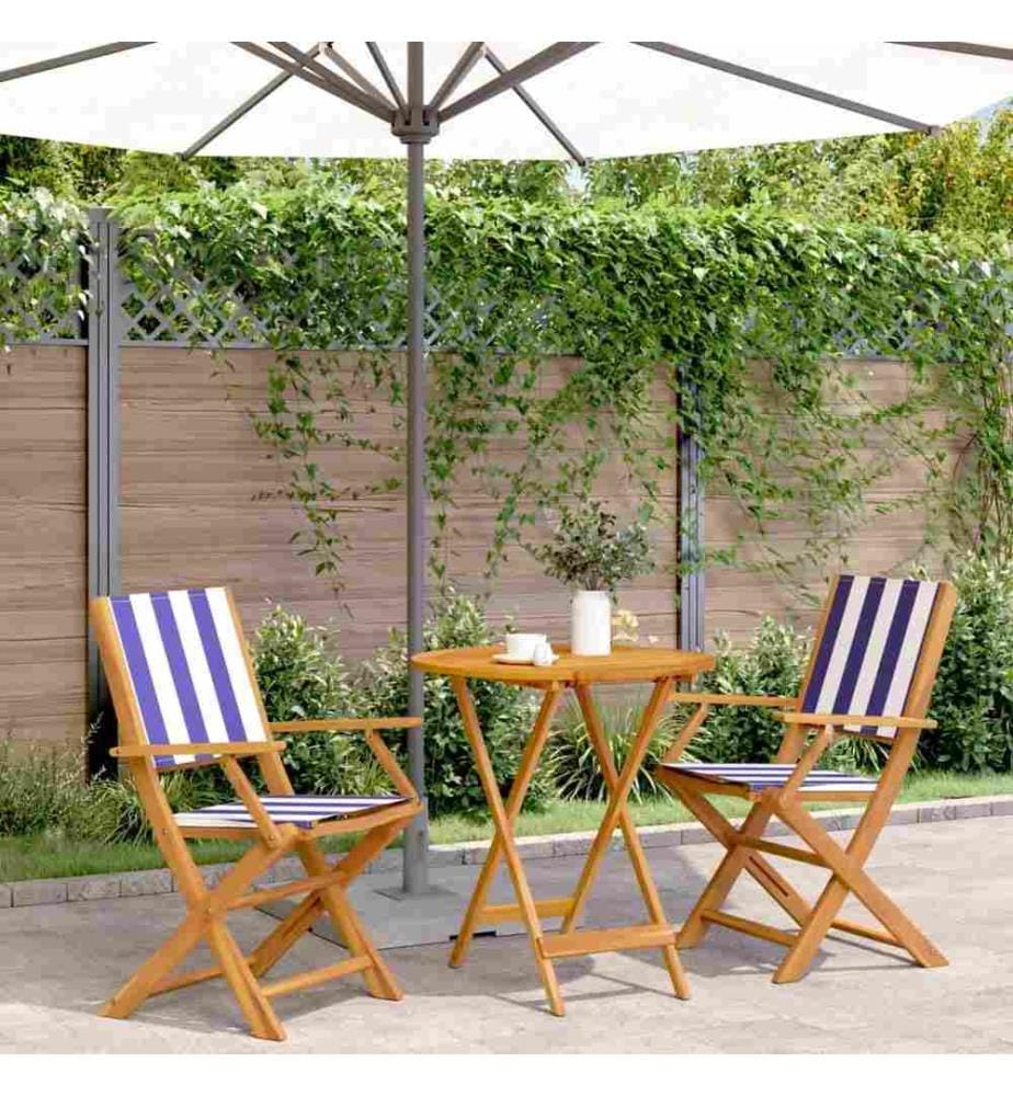 3-tlg. Bistro-Set Blau und Weiss Stoff und Massivholz
