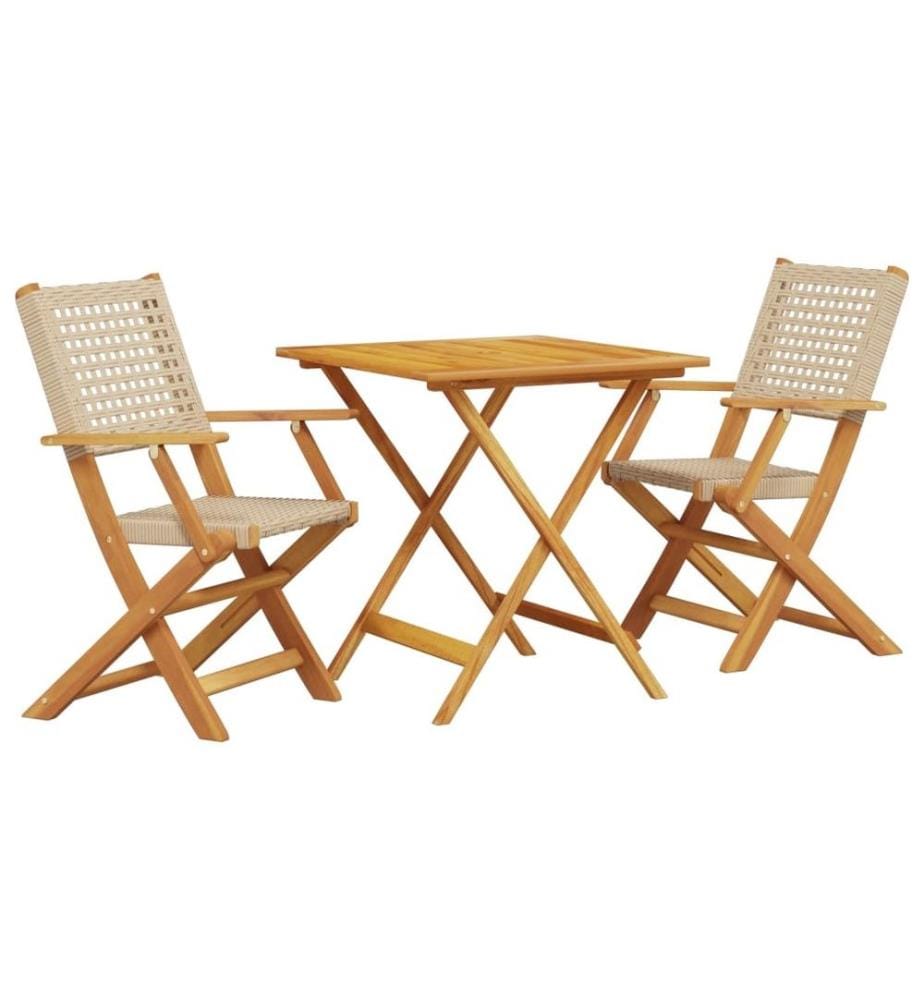 3-tlg. Bistro-Set Beige Poly Rattan und Massivholz