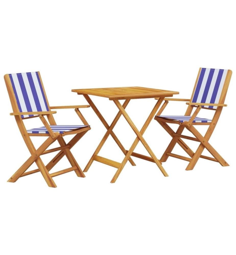3-tlg. Bistro-Set Blau und Weiss Stoff und Massivholz