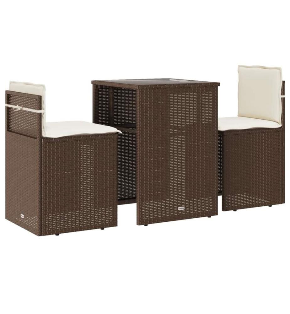 Ensemble de bistro 3 pcs avec coussins marron résine tressée