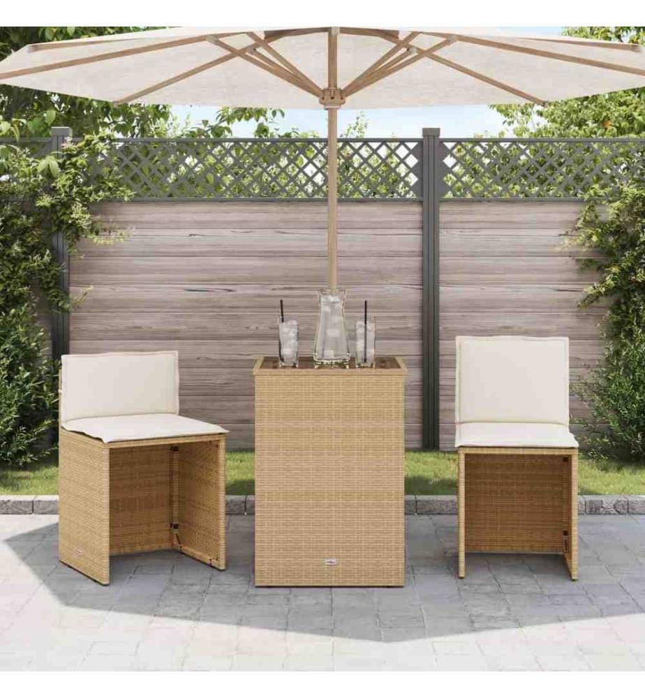 Ensemble de bistro 3 pcs avec coussins beige résine tressée