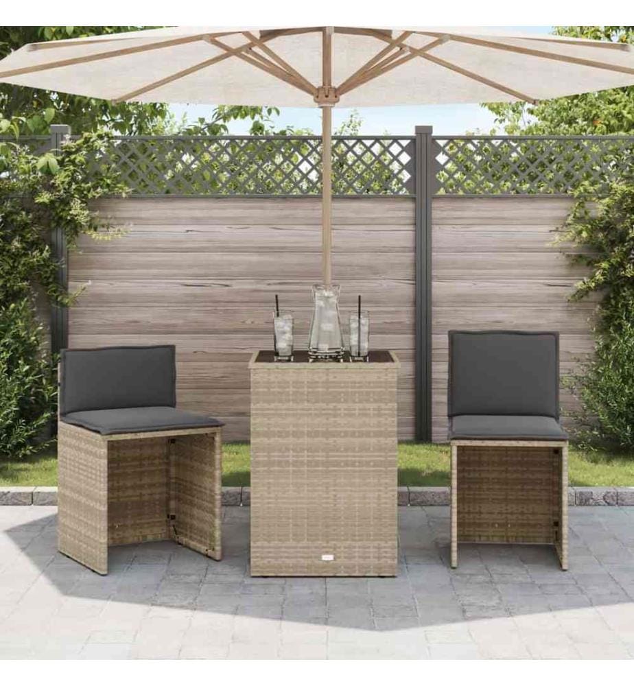 3-tlg. Bistro-Set mit Kissen Hellgrau Poly Rattan