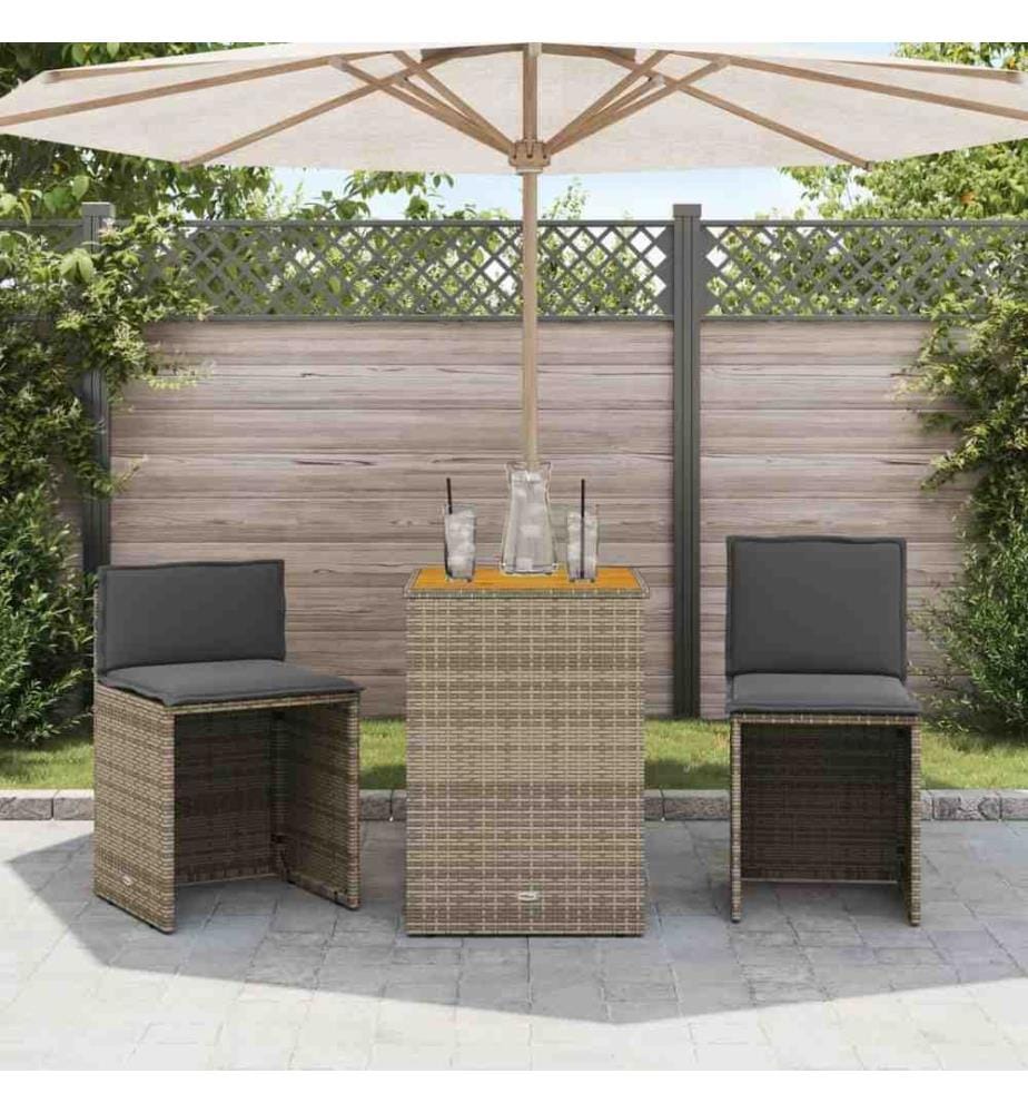 Ensemble de bistro 3 pcs avec coussins gris résine tressée