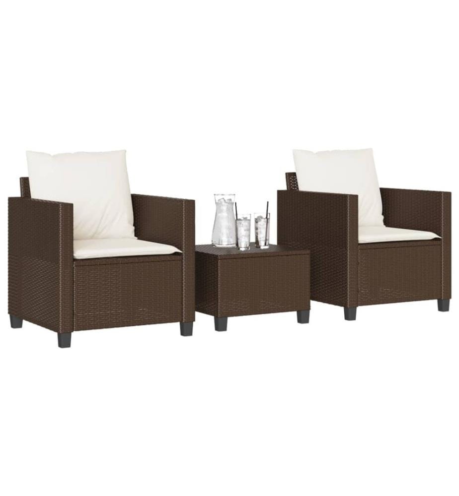 3-tlg. Bistro-Set mit Kissen Braun Poly Rattan