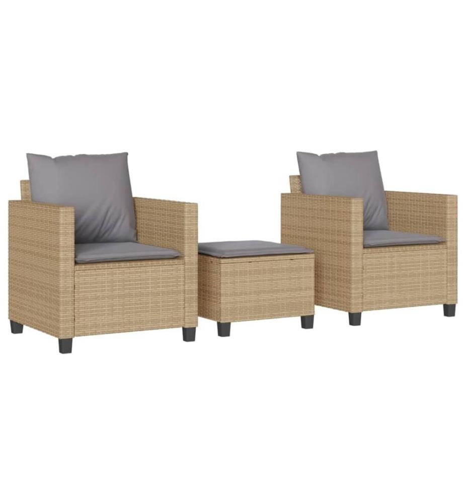 3-tlg. Bistro-Set mit Kissen Beige Poly Rattan