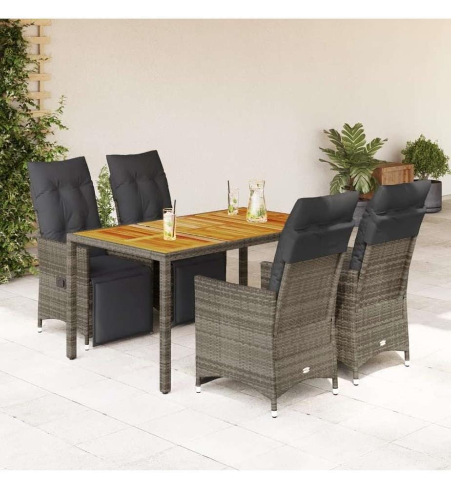 5-tlg. Garten-Bistro-Set mit Kissen Grau Poly Rattan