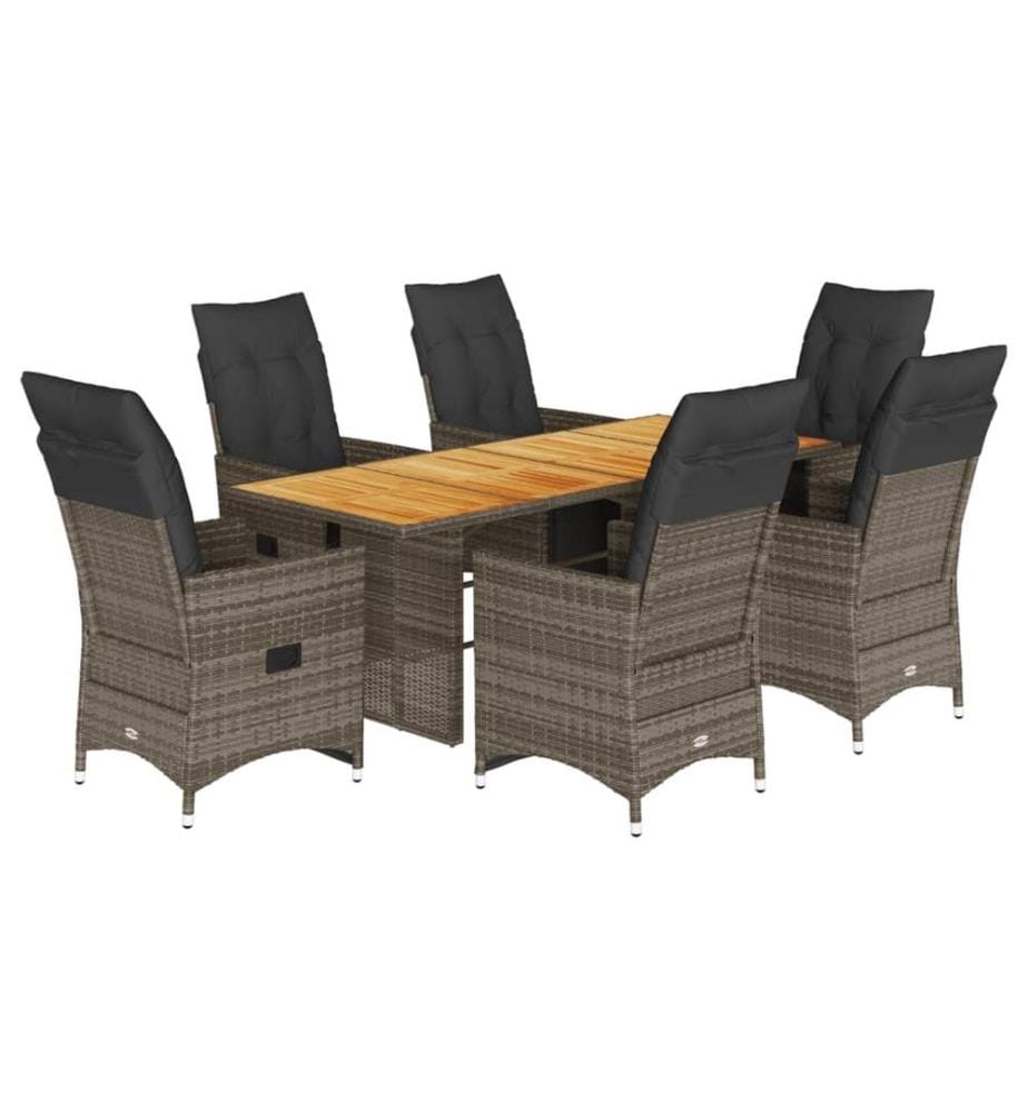 7-tlg. Garten-Bistro-Set mit Kissen Grau Poly Rattan