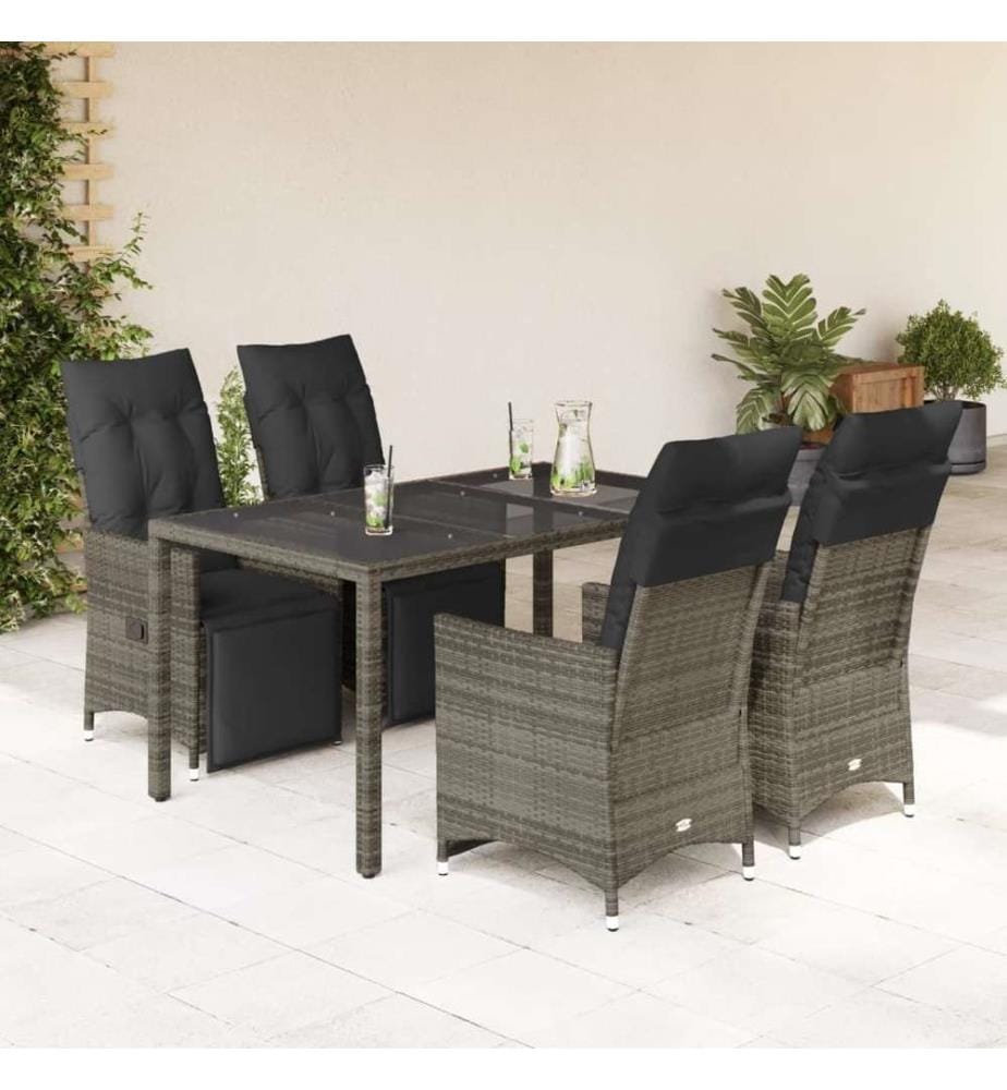 5-tlg. Garten-Bistro-Set mit Kissen Grau Poly Rattan