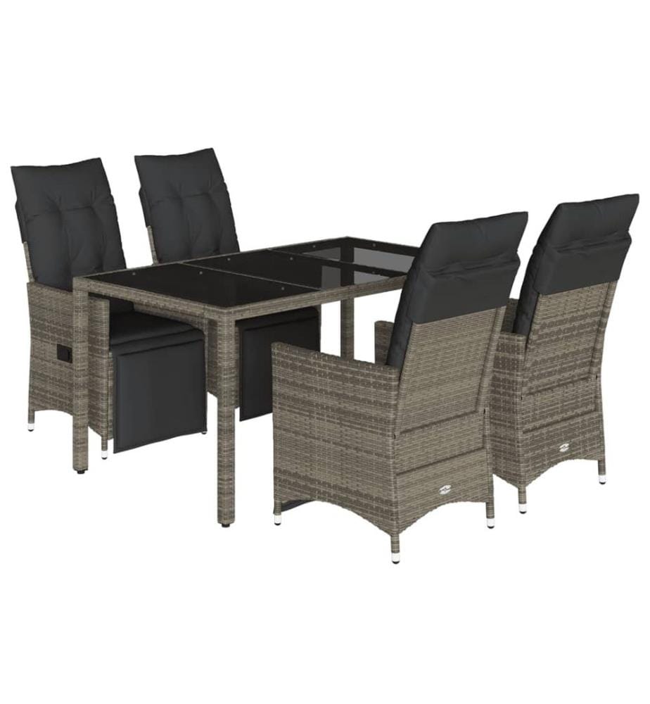 5-tlg. Garten-Bistro-Set mit Kissen Grau Poly Rattan