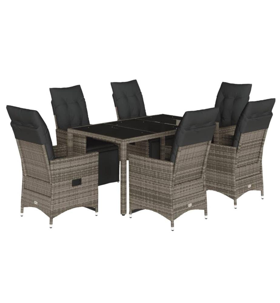 7-tlg. Garten-Bistro-Set mit Kissen Grau Poly Rattan