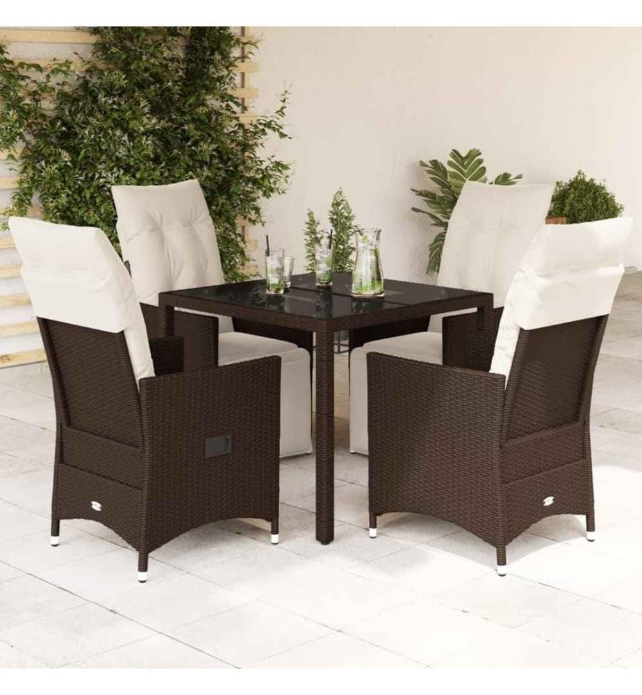 5-tlg. Garten-Bistro-Set mit Kissen Braun Poly Rattan