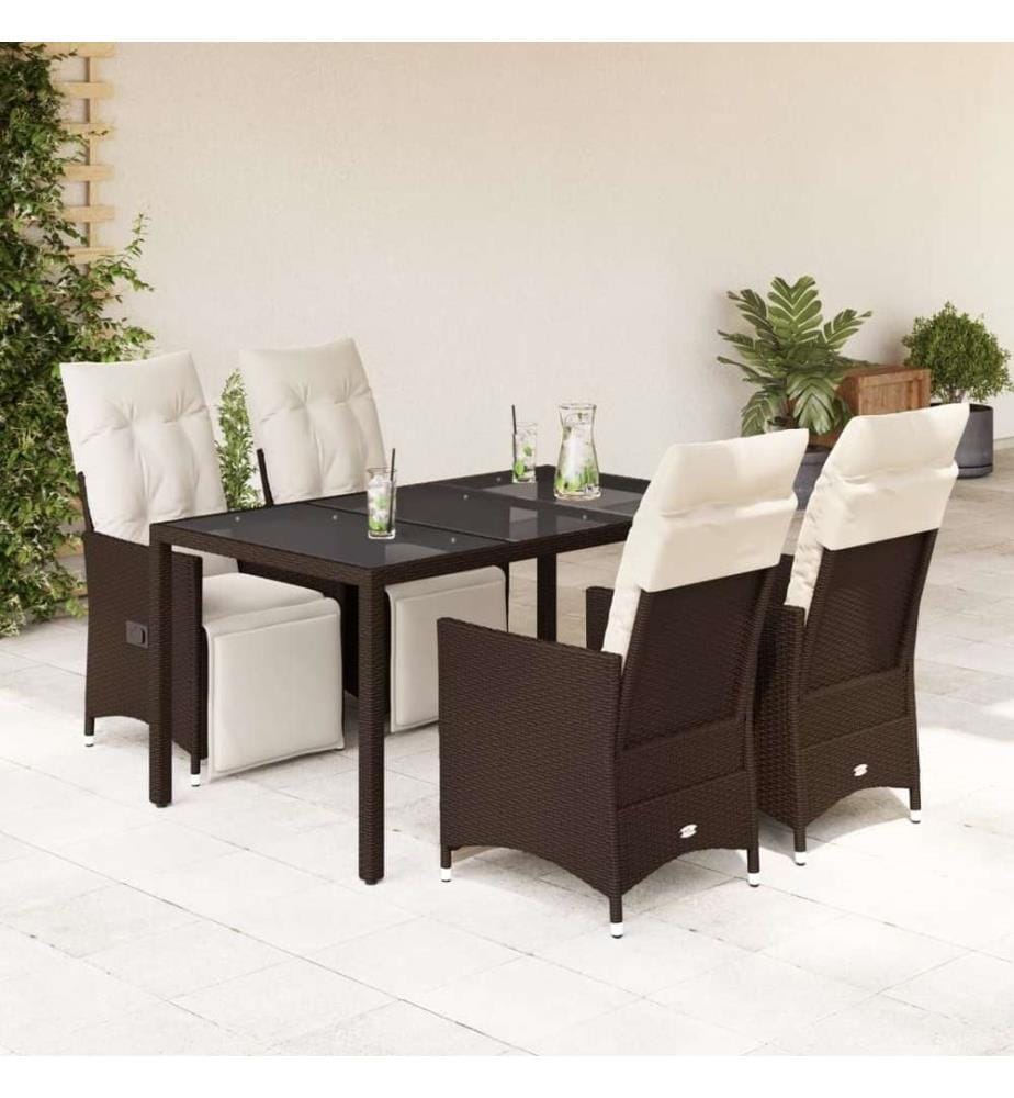 5-tlg. Garten-Bistro-Set mit Kissen Braun Poly Rattan