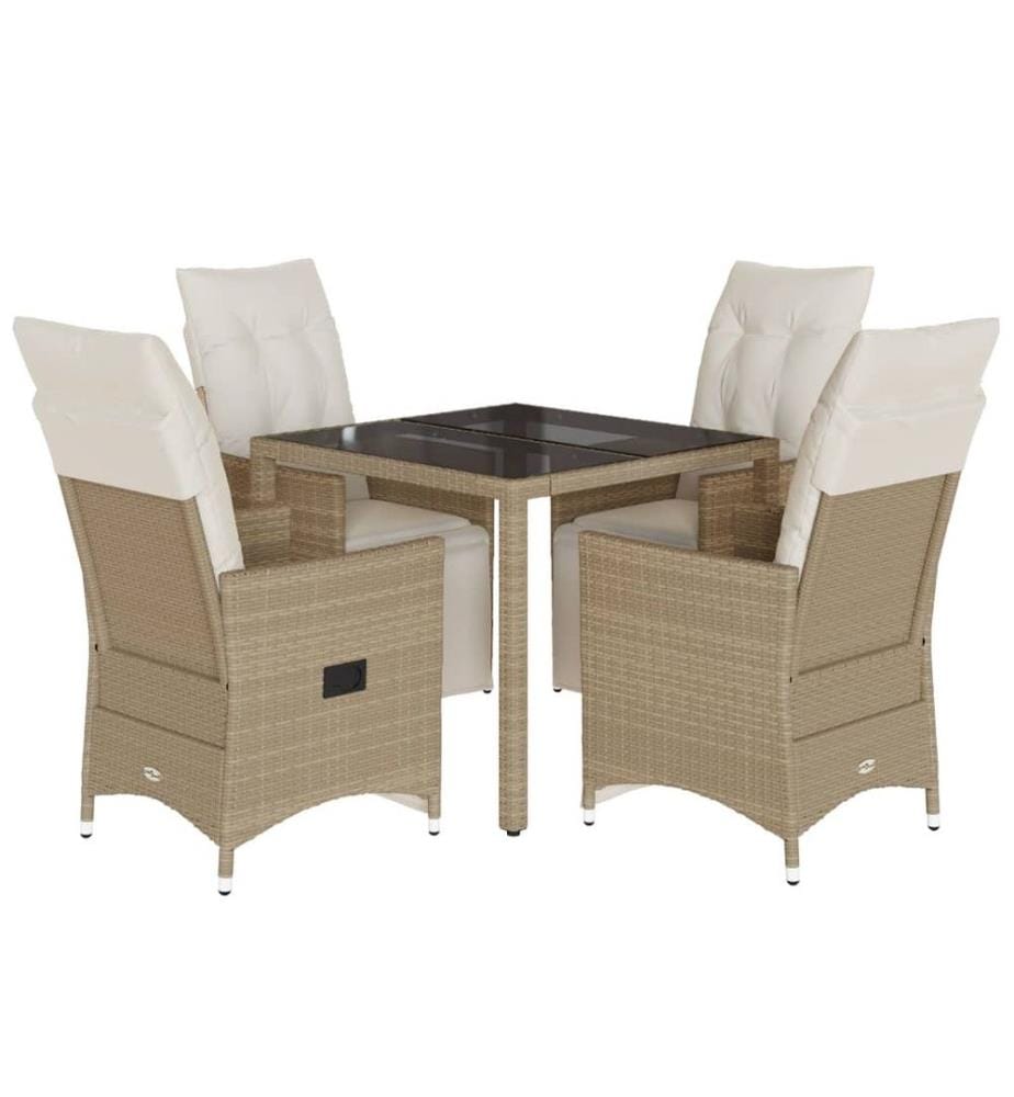 5-tlg. Garten-Bistro-Set mit Kissen Beige Poly Rattan