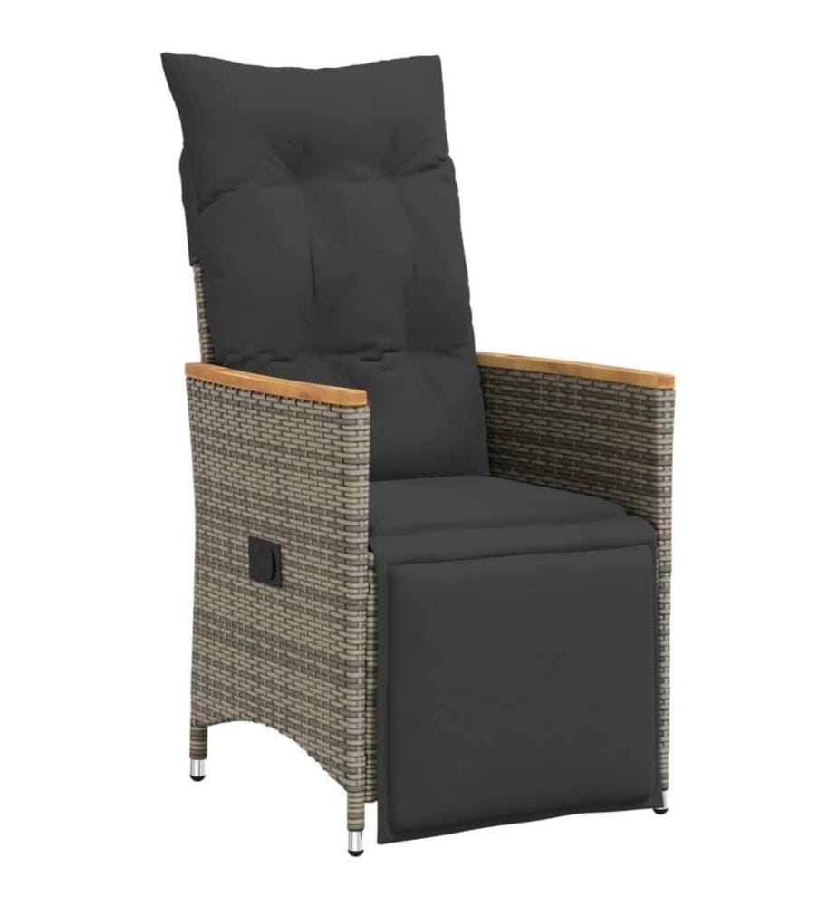 3-tlg. Garten-Bistro-Set mit Kissen Grau Poly Rattan