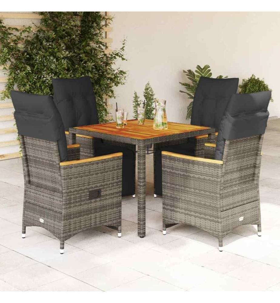 5-tlg. Garten-Bistro-Set mit Kissen Grau Poly Rattan