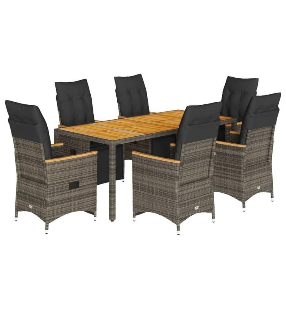 7-tlg. Garten-Bistro-Set mit Kissen Grau Poly Rattan