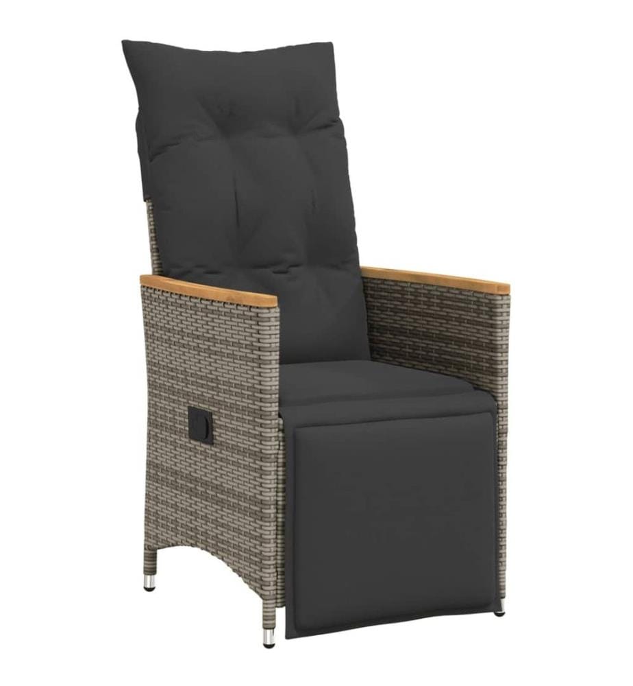 9-tlg. Garten-Bistro-Set mit Kissen Grau Poly Rattan