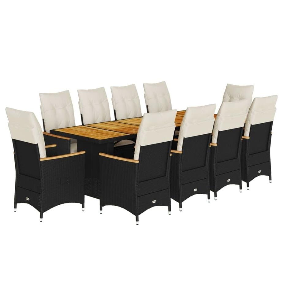 11-tlg. Garten-Bistro-Set mit Kissen Schwarz Poly Rattan