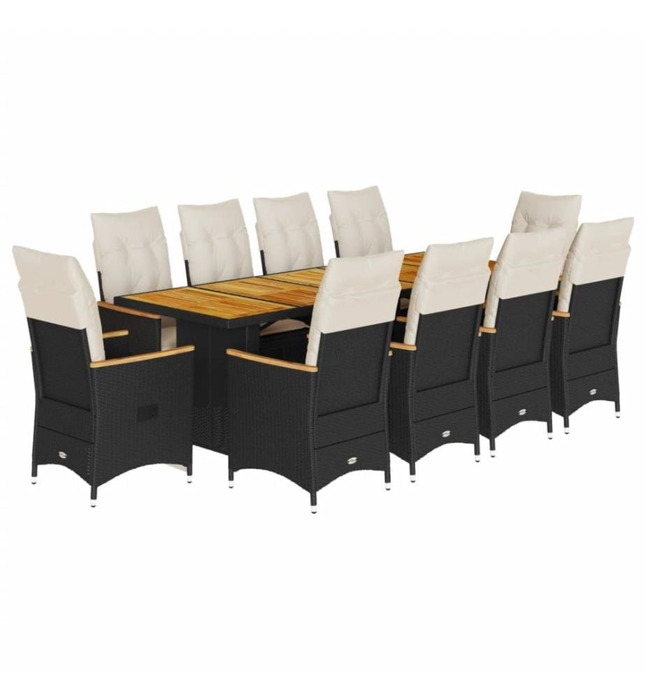 11-tlg. Garten-Bistro-Set mit Kissen Schwarz Poly Rattan