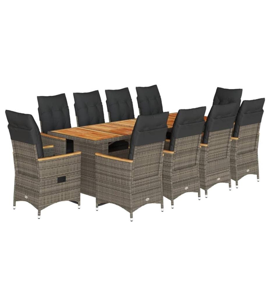 11-tlg. Garten-Bistro-Set mit Kissen Grau Poly Rattan
