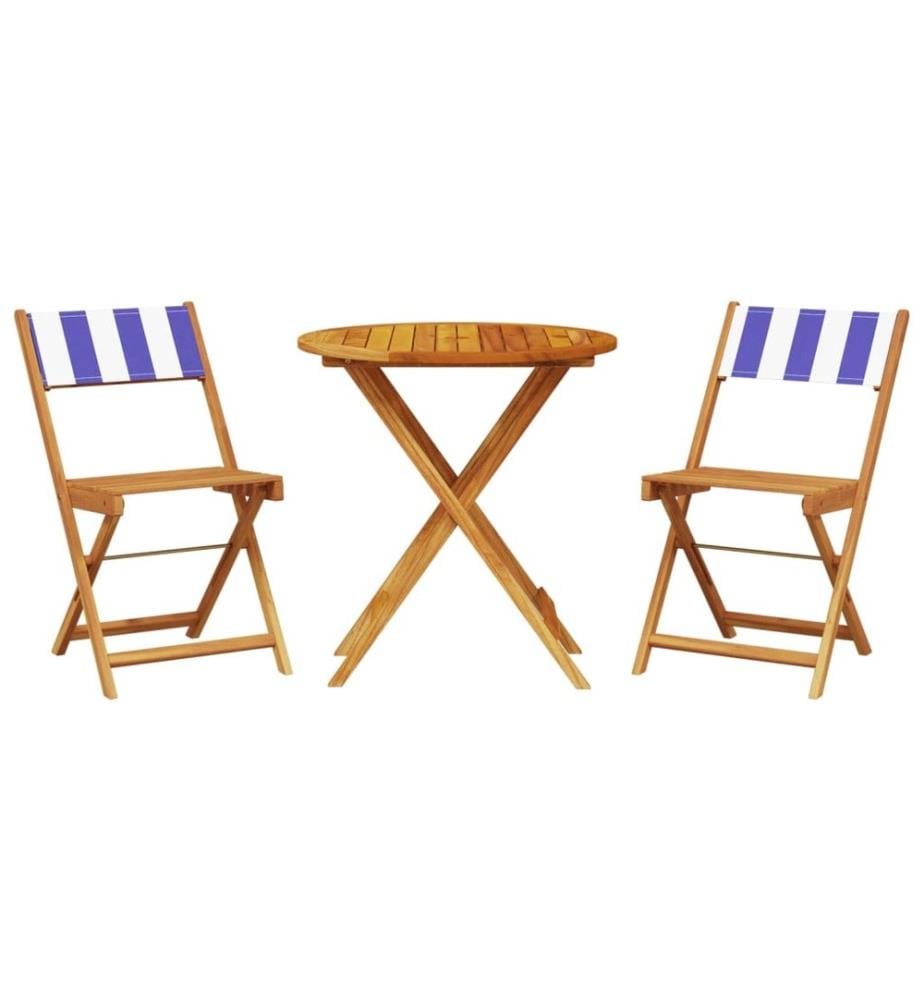 3-tlg. Bistro-Set Blau und Weiss Stoff und Massivholz
