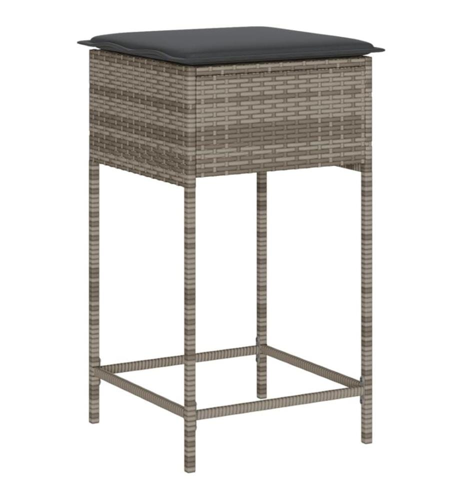 3-tlg. Gartenbar-Set mit Kissen Grau Poly Rattan
