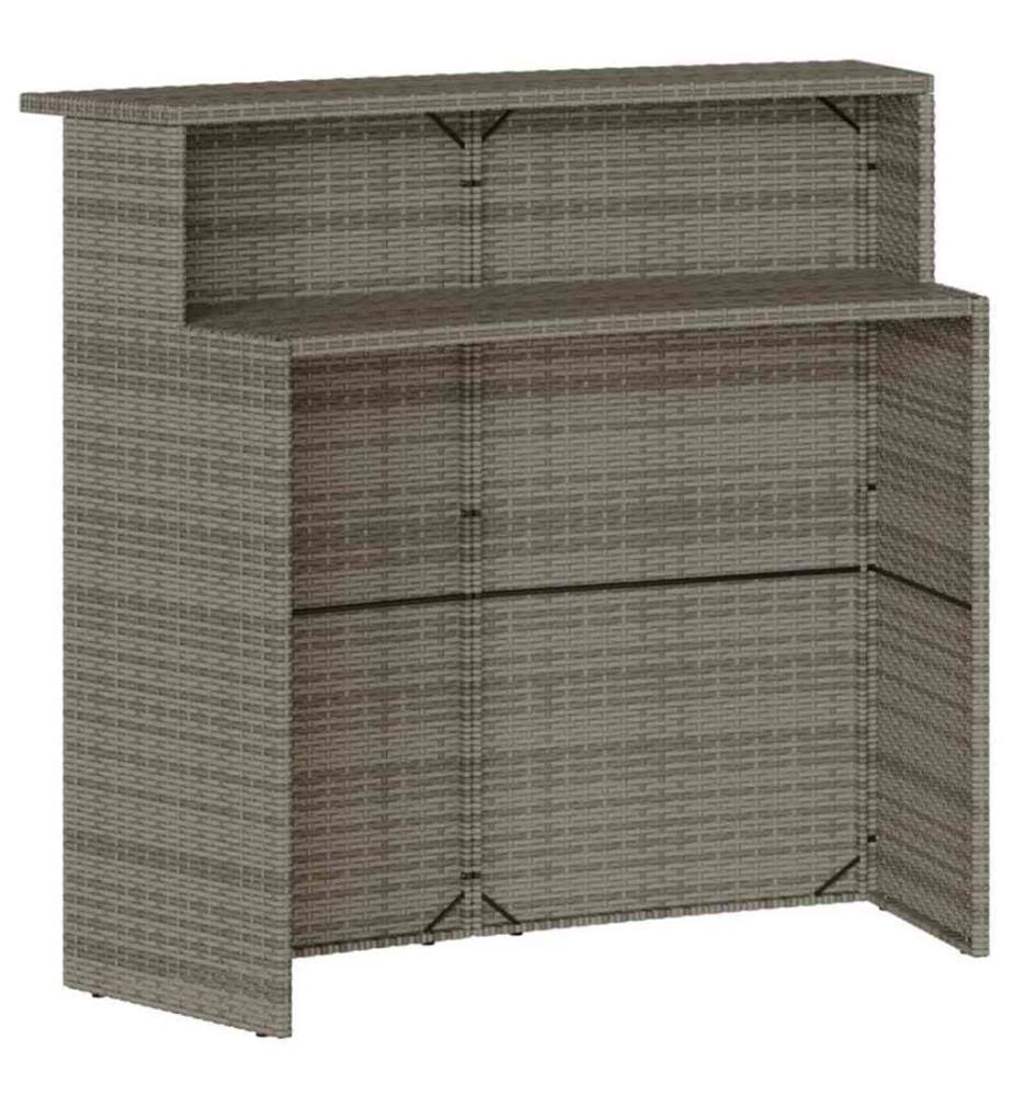 3-tlg. Gartenbar-Set mit Kissen Grau Poly Rattan