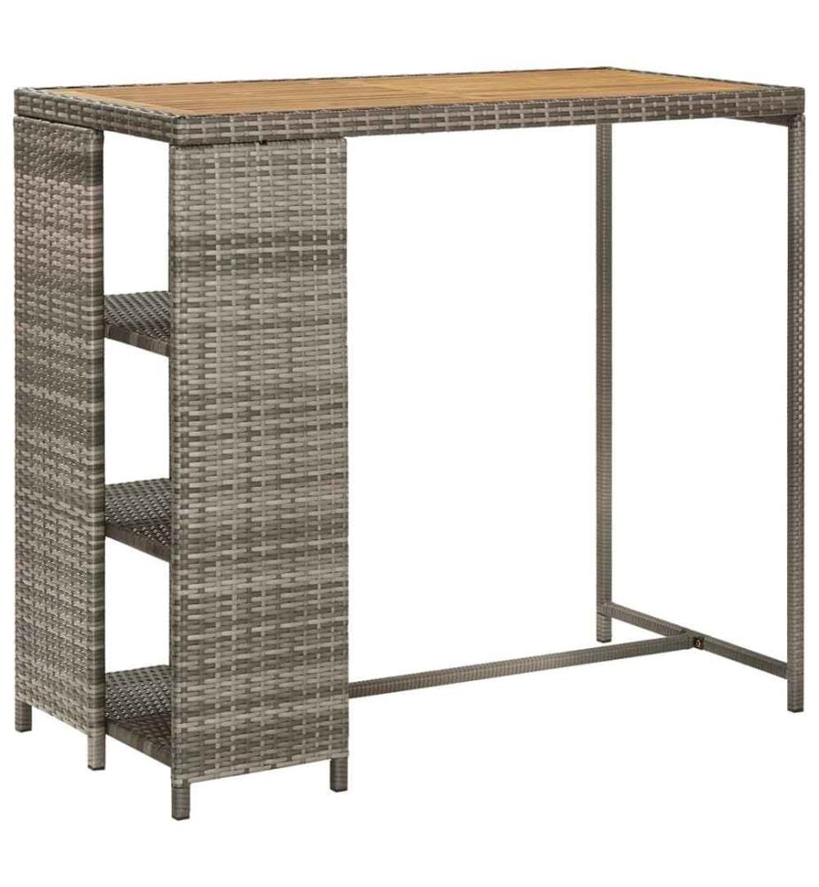 3-tlg. Gartenbar-Set mit Kissen Grau Poly Rattan