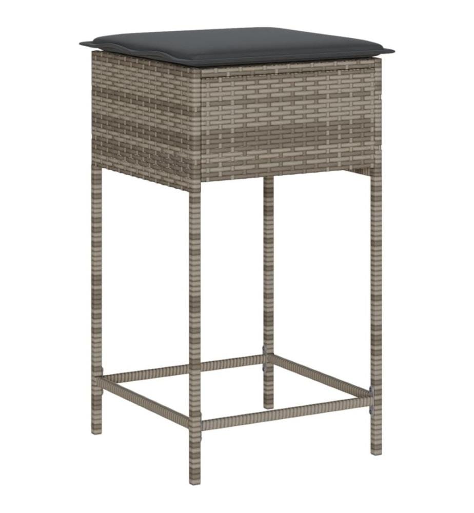 5-tlg. Gartenbar-Set mit Kissen Grau Poly Rattan