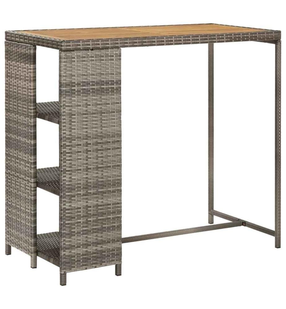 5-tlg. Gartenbar-Set mit Kissen Grau Poly Rattan