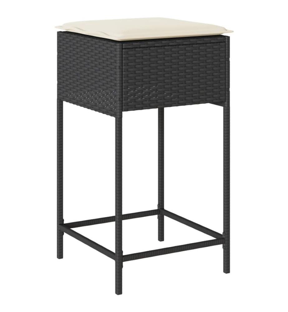 9-tlg. Gartenbar-Set mit Kissen Schwarz Poly Rattan