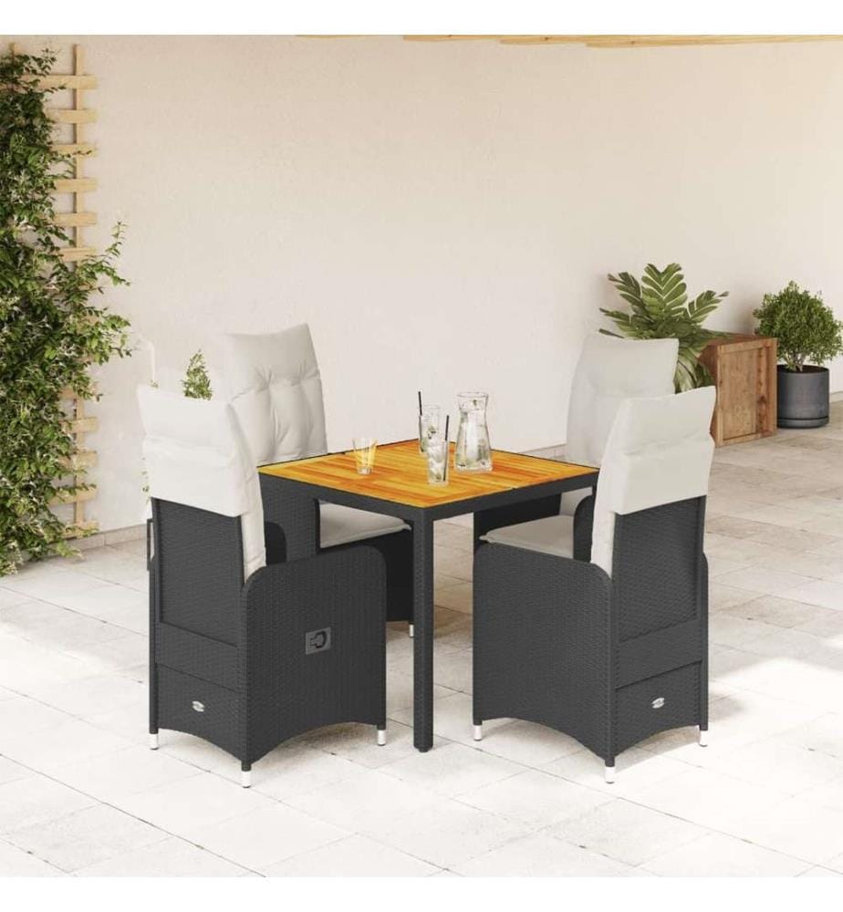 Ensemble de bistro de jardin 5 pcs coussins noir poly rotin