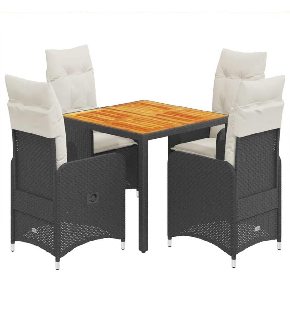Ensemble de bistro de jardin 5 pcs coussins noir poly rotin