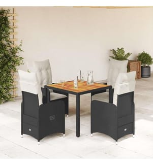 5-tlg. Garten-Bistro-Set mit Kissen Schwarz Poly Rattan