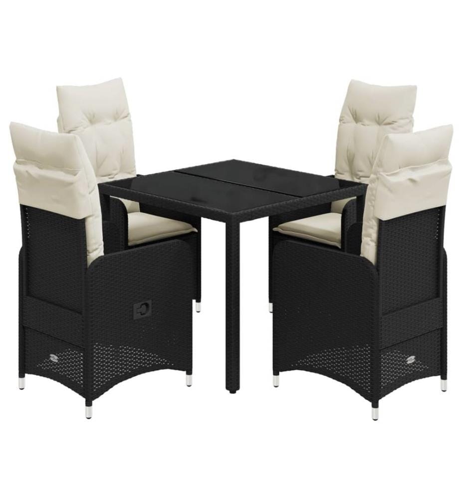 5-tlg. Garten-Bistro-Set mit Kissen Schwarz Poly Rattan