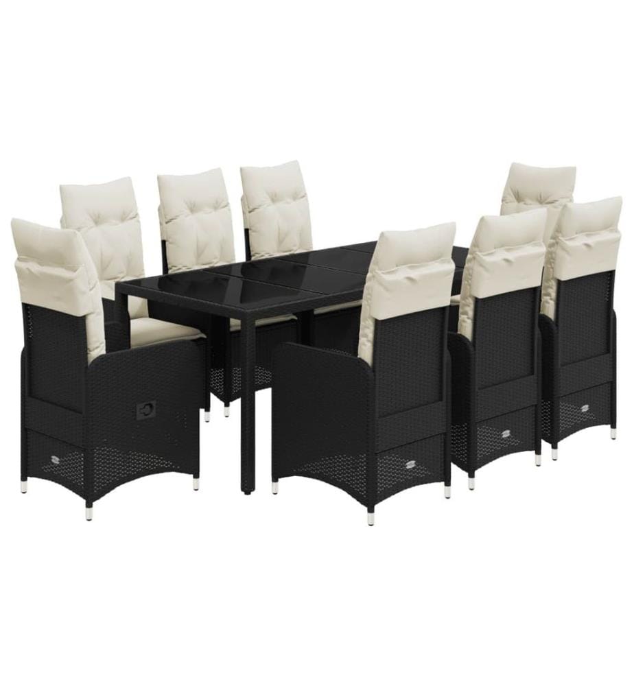 9-tlg. Garten-Bistro-Set mit Kissen Schwarz Poly Rattan