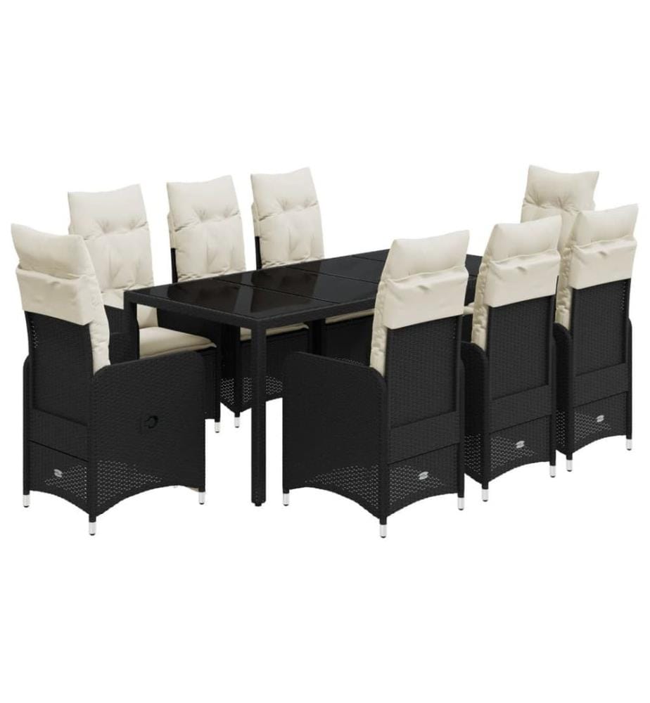 9-tlg. Garten-Bistro-Set mit Kissen Schwarz Poly Rattan