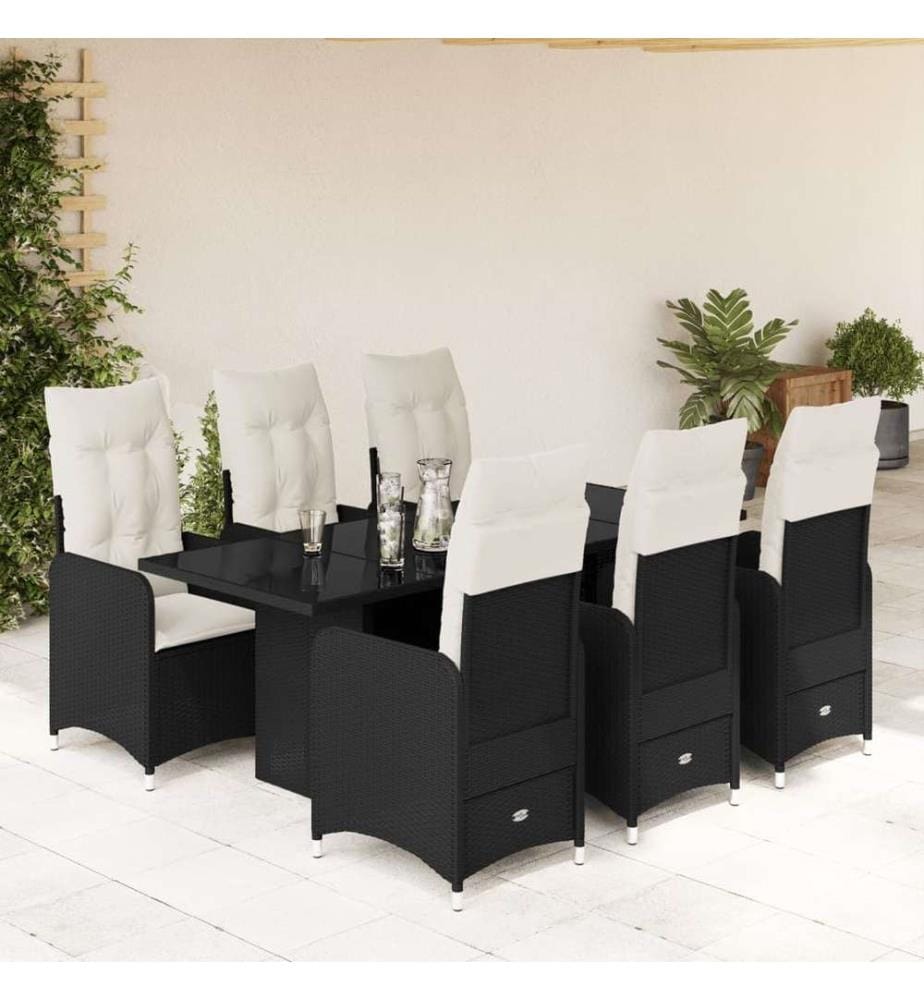 Ensemble de bistro de jardin 7 pcs coussins noir poly rotin