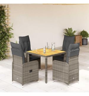 5-tlg. Garten-Bistro-Set mit Kissen Grau Poly Rattan