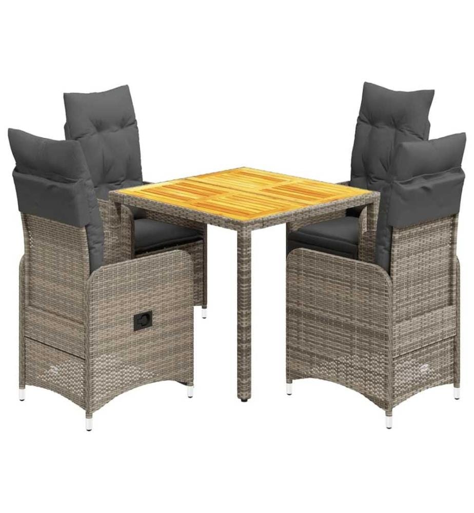 5-tlg. Garten-Bistro-Set mit Kissen Grau Poly Rattan
