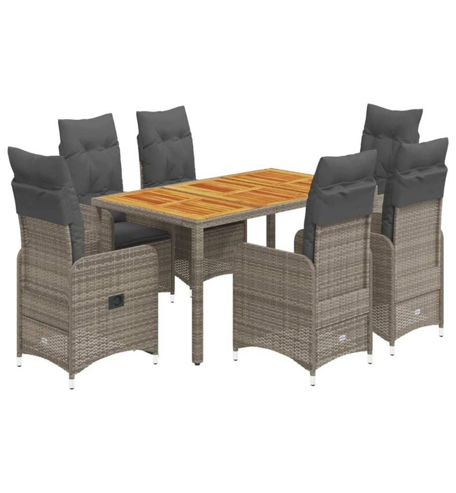 7-tlg. Garten-Bistro-Set mit Kissen Grau Poly Rattan