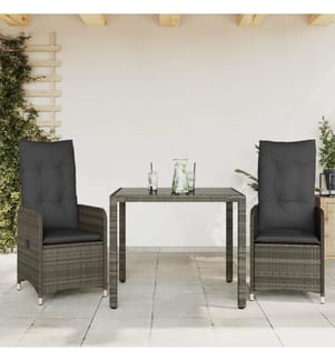 3-tlg. Garten-Bistro-Set mit Kissen Grau Poly Rattan