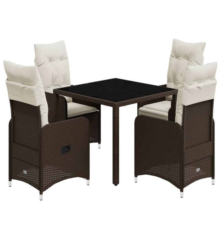 5-tlg. Garten-Bistro-Set mit Kissen Braun Poly Rattan