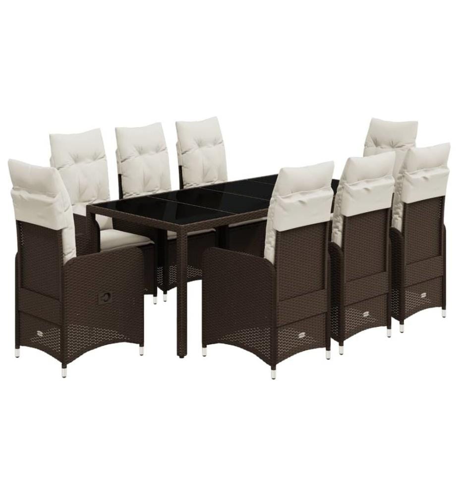 9-tlg. Garten-Bistro-Set mit Kissen Braun Poly Rattan