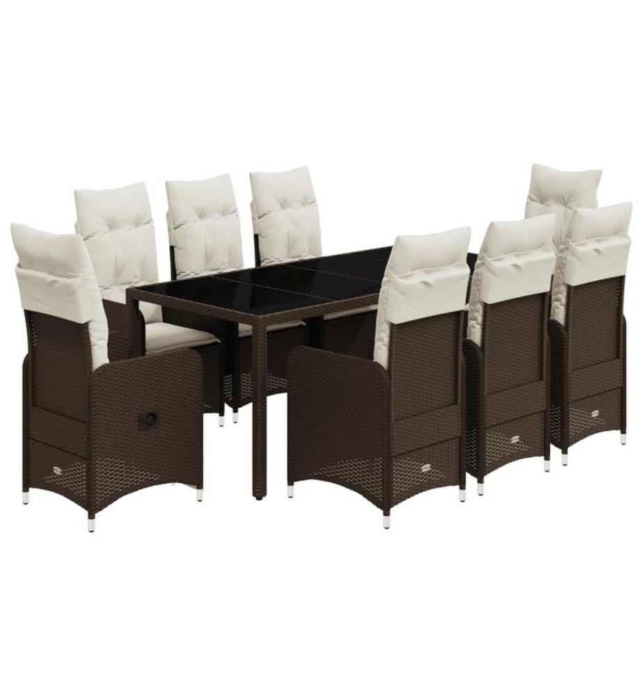 9-tlg. Garten-Bistro-Set mit Kissen Braun Poly Rattan